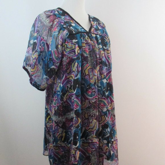 NWT VANS Off The Wall Multi Color Print Chiffon V Neck Loose Fit Lined Dress - Picture 3 of 9